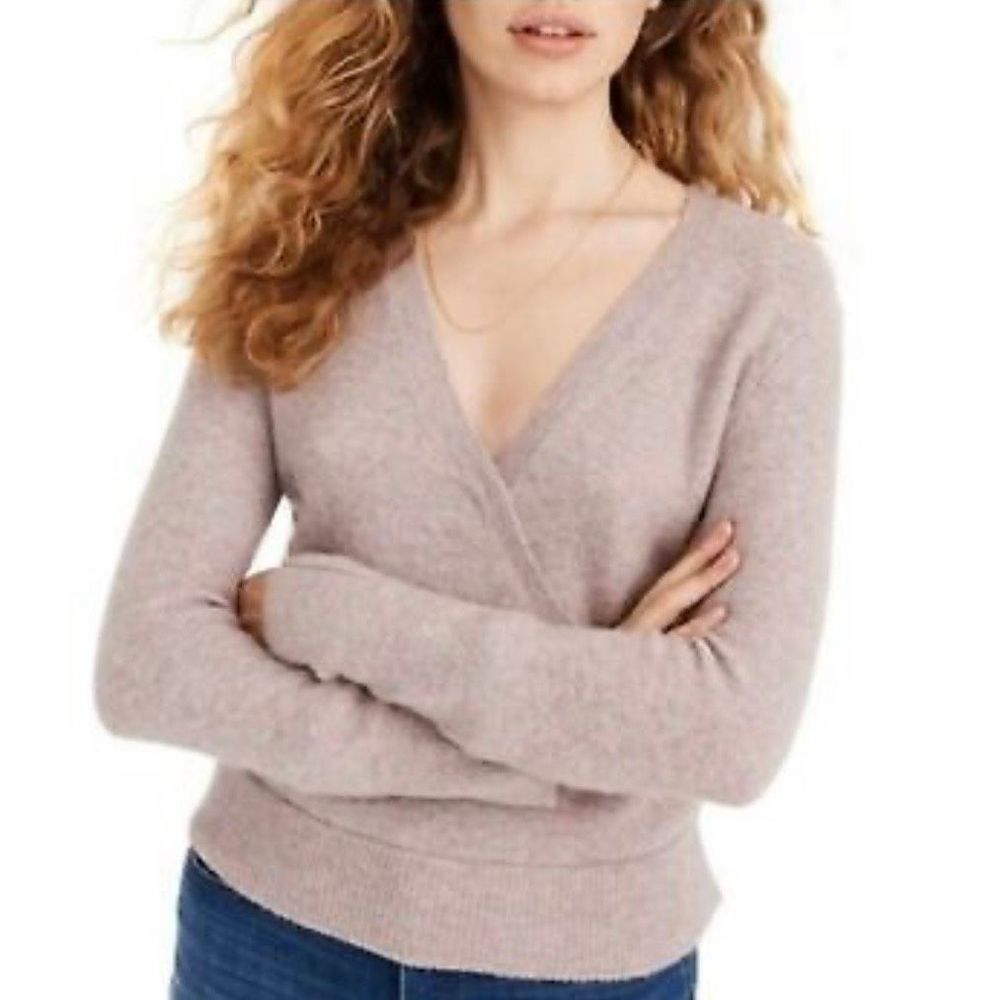 Madewell Womens Small Lavender Blue Mauve Speckled Wool Blend Faux Wrap Sweater